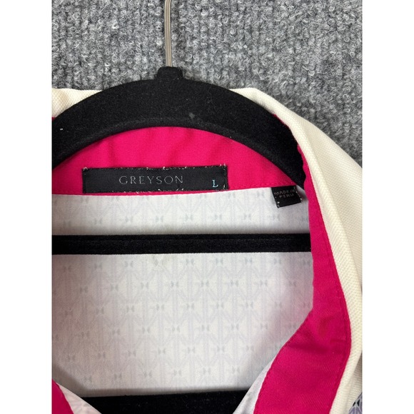 Greyson Golf Polo Shirt Mens Large Purple White Geometric Wolf Logo Performance - Picture 4 of 9